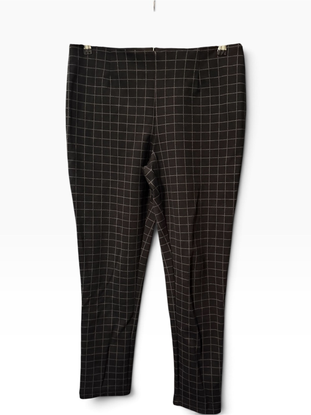 Calvin Klein Windowpane Plaid Stretch Ankle Pants Black Gray Size 12